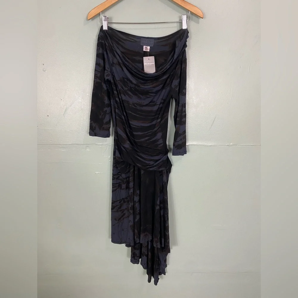 Heyne Bogut Tie Dye Asymmetrical Dress Blue Black Artsy Stretchy Small